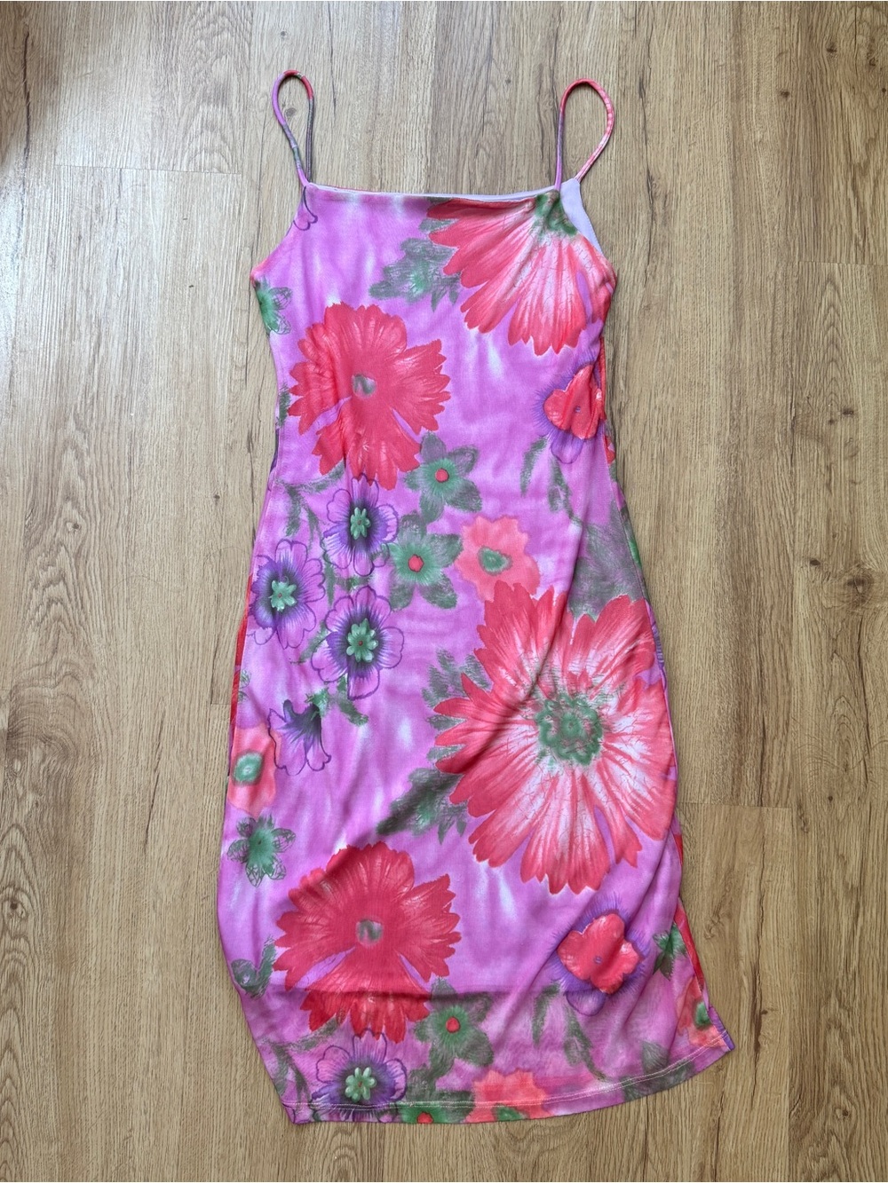Pink Floral Slip Dress with Spaghetti Straps